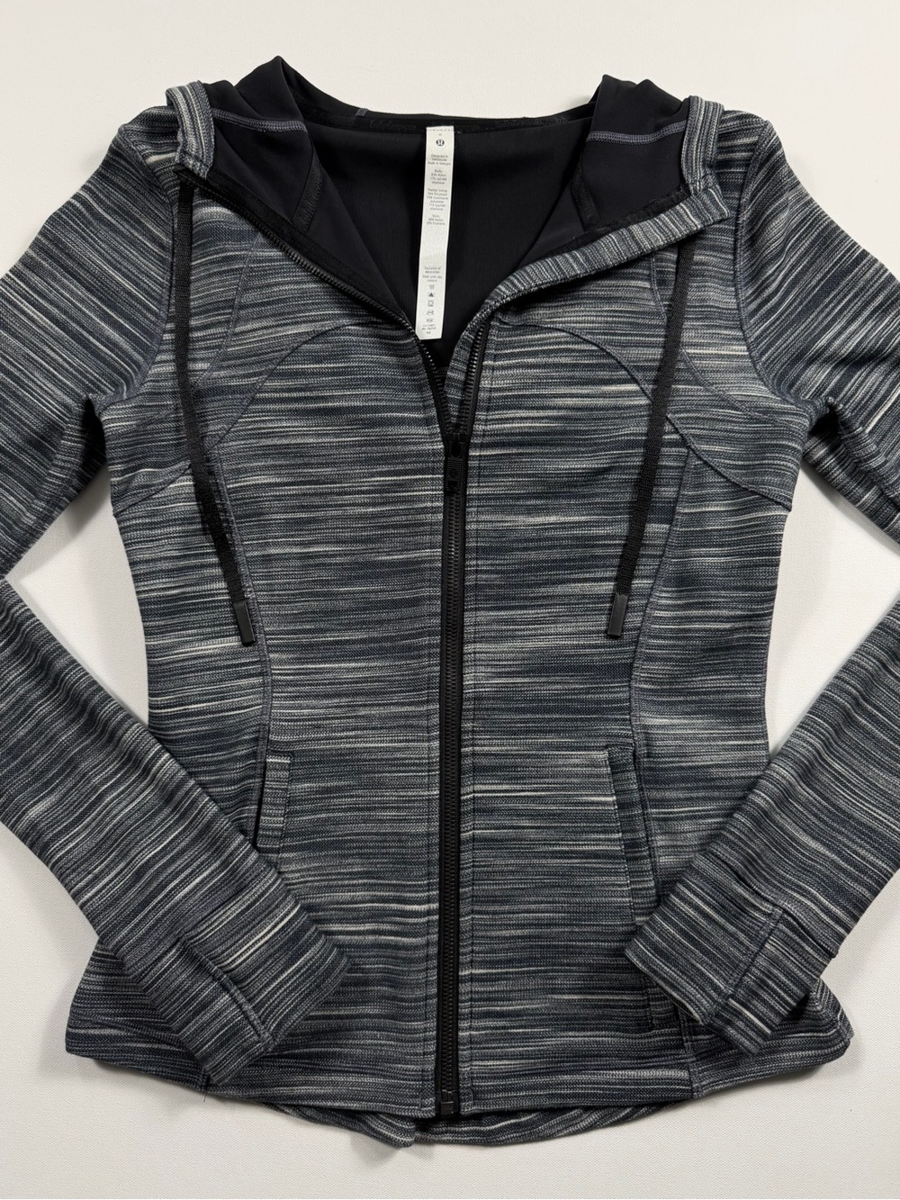 Lululemon Hooded Define Jacket Nulu Heathered Black White Size 8 Running Hiking